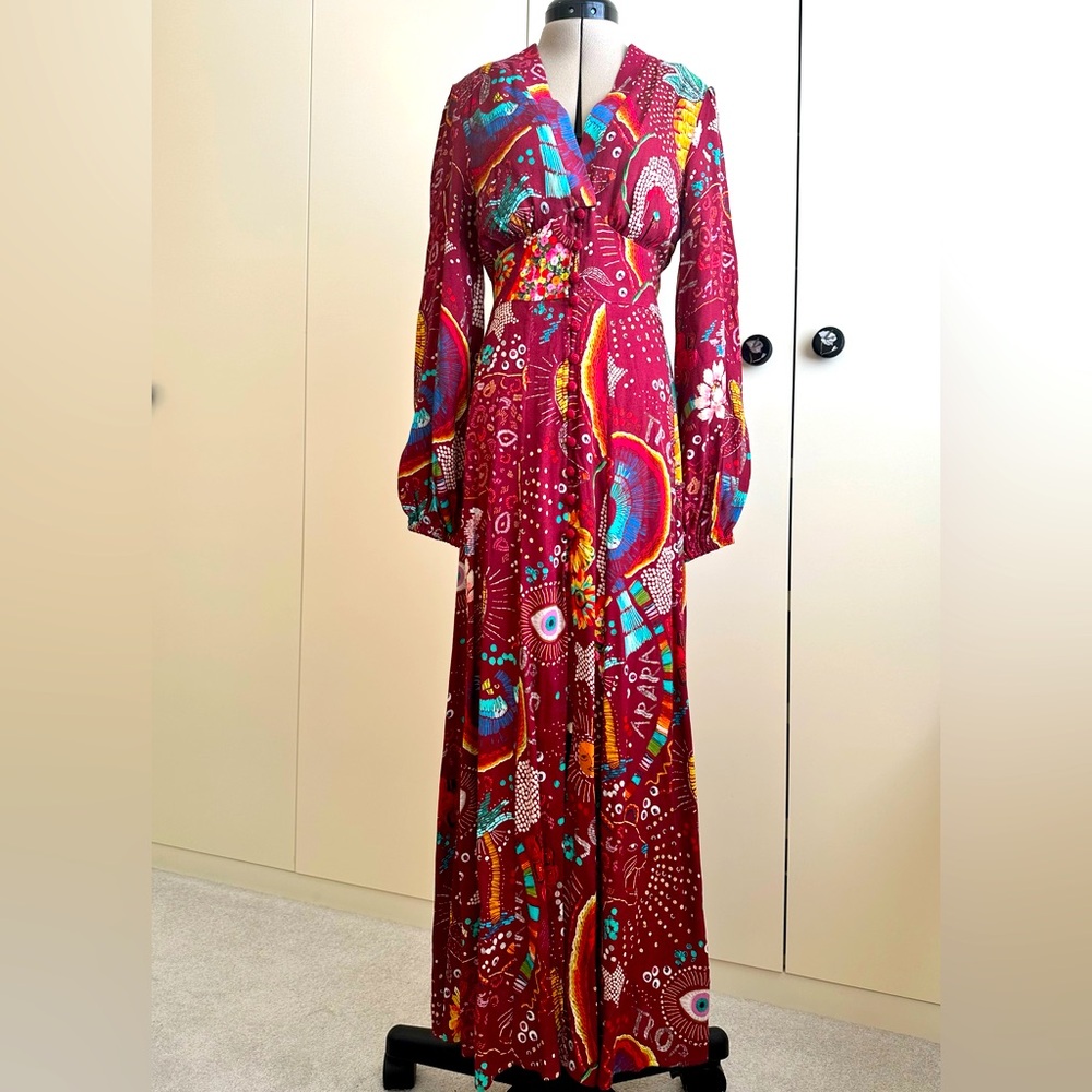 Farm Rio maroon patterned summer maxi dress